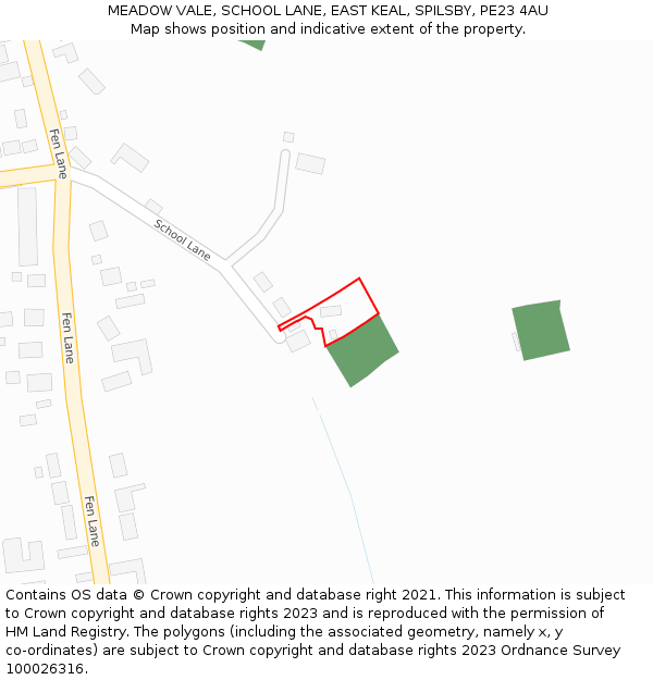 MEADOW VALE, SCHOOL LANE, EAST KEAL, SPILSBY, PE23 4AU: Location map and indicative extent of plot