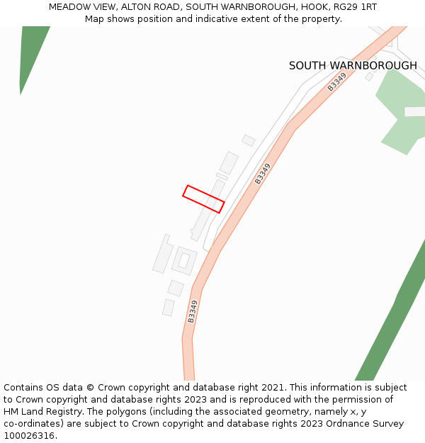 MEADOW VIEW, ALTON ROAD, SOUTH WARNBOROUGH, HOOK, RG29 1RT: Location map and indicative extent of plot