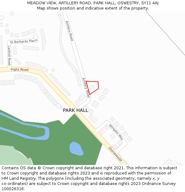 MEADOW VIEW, ARTILLERY ROAD, PARK HALL, OSWESTRY, SY11 4AJ: Location map and indicative extent of plot