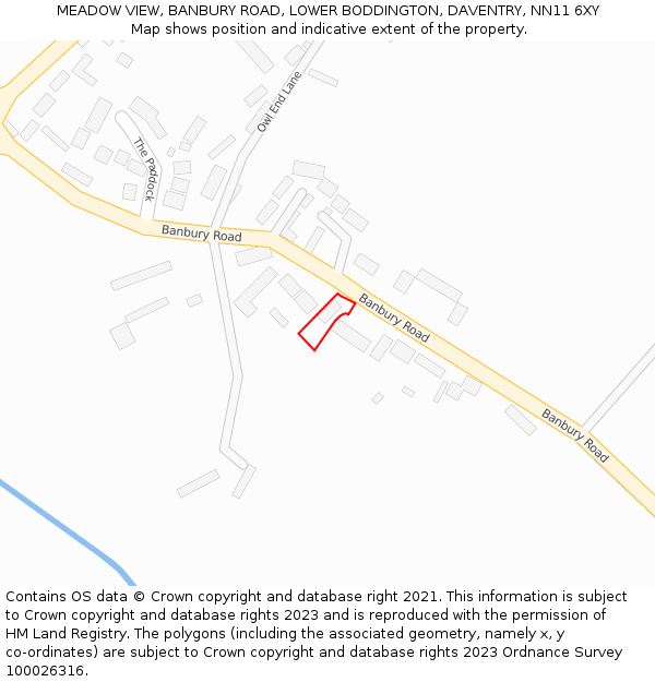 MEADOW VIEW, BANBURY ROAD, LOWER BODDINGTON, DAVENTRY, NN11 6XY: Location map and indicative extent of plot