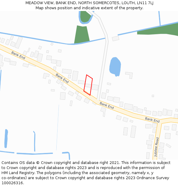 MEADOW VIEW, BANK END, NORTH SOMERCOTES, LOUTH, LN11 7LJ: Location map and indicative extent of plot