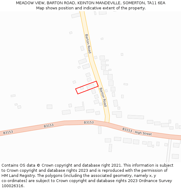 MEADOW VIEW, BARTON ROAD, KEINTON MANDEVILLE, SOMERTON, TA11 6EA: Location map and indicative extent of plot