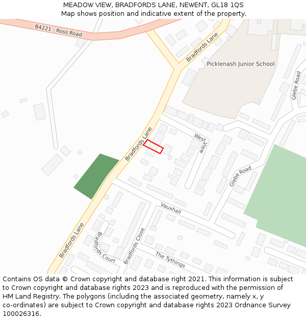 MEADOW VIEW, BRADFORDS LANE, NEWENT, GL18 1QS: Location map and indicative extent of plot