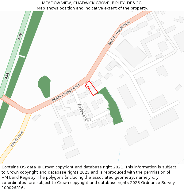 MEADOW VIEW, CHADWICK GROVE, RIPLEY, DE5 3GJ: Location map and indicative extent of plot