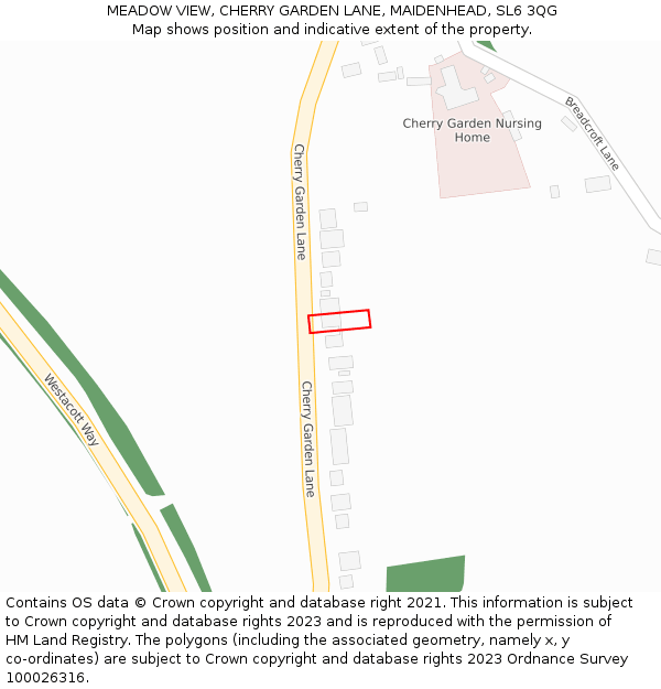 MEADOW VIEW, CHERRY GARDEN LANE, MAIDENHEAD, SL6 3QG: Location map and indicative extent of plot