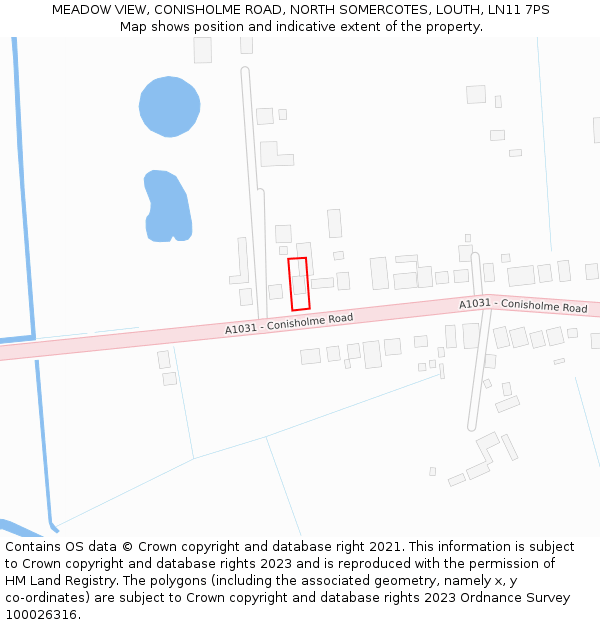 MEADOW VIEW, CONISHOLME ROAD, NORTH SOMERCOTES, LOUTH, LN11 7PS: Location map and indicative extent of plot