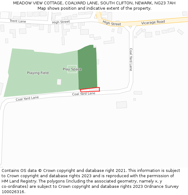 MEADOW VIEW COTTAGE, COALYARD LANE, SOUTH CLIFTON, NEWARK, NG23 7AH: Location map and indicative extent of plot