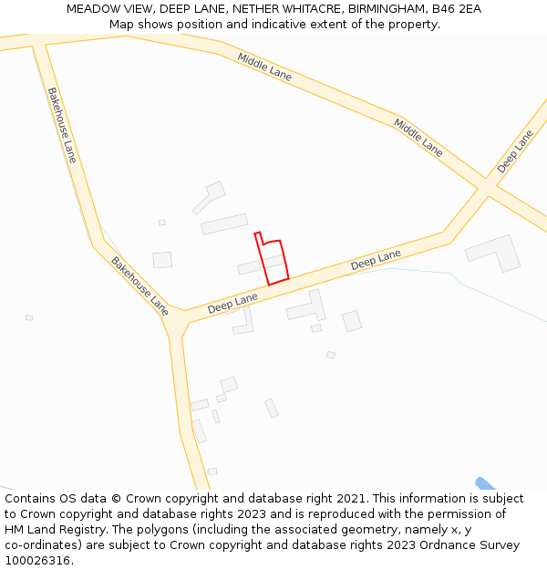 MEADOW VIEW, DEEP LANE, NETHER WHITACRE, BIRMINGHAM, B46 2EA: Location map and indicative extent of plot