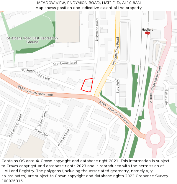 MEADOW VIEW, ENDYMION ROAD, HATFIELD, AL10 8AN: Location map and indicative extent of plot