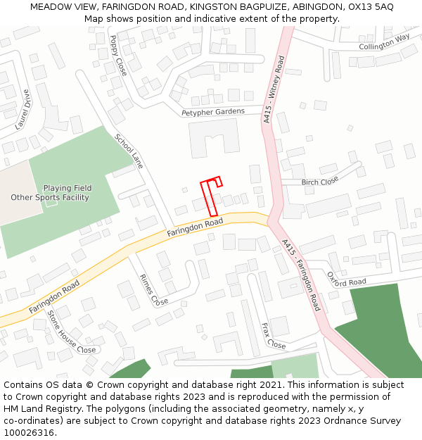 MEADOW VIEW, FARINGDON ROAD, KINGSTON BAGPUIZE, ABINGDON, OX13 5AQ: Location map and indicative extent of plot