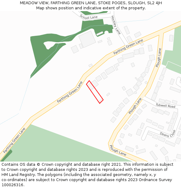MEADOW VIEW, FARTHING GREEN LANE, STOKE POGES, SLOUGH, SL2 4JH: Location map and indicative extent of plot