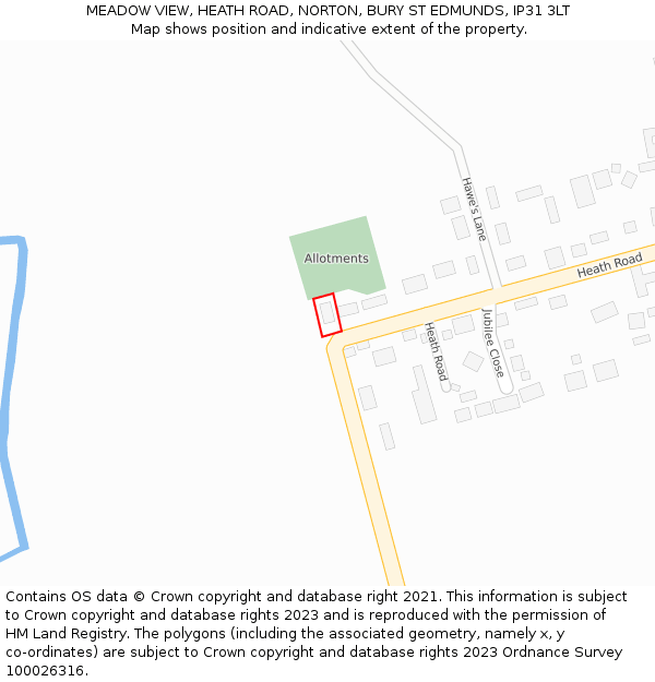 MEADOW VIEW, HEATH ROAD, NORTON, BURY ST EDMUNDS, IP31 3LT: Location map and indicative extent of plot