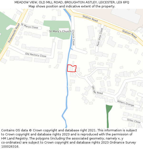 MEADOW VIEW, OLD MILL ROAD, BROUGHTON ASTLEY, LEICESTER, LE9 6PQ: Location map and indicative extent of plot