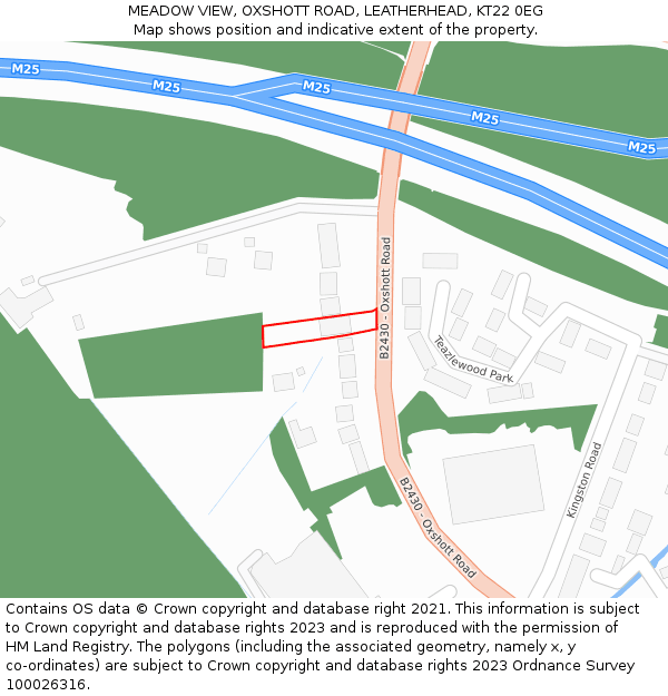 MEADOW VIEW, OXSHOTT ROAD, LEATHERHEAD, KT22 0EG: Location map and indicative extent of plot