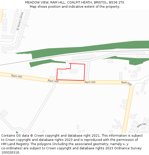 MEADOW VIEW, RAM HILL, COALPIT HEATH, BRISTOL, BS36 2TX: Location map and indicative extent of plot