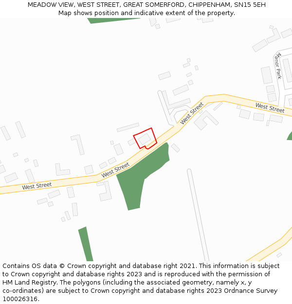 MEADOW VIEW, WEST STREET, GREAT SOMERFORD, CHIPPENHAM, SN15 5EH: Location map and indicative extent of plot