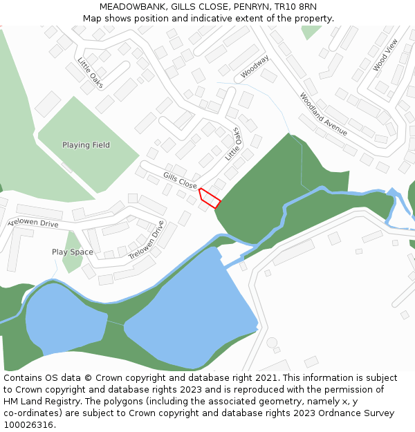 MEADOWBANK, GILLS CLOSE, PENRYN, TR10 8RN: Location map and indicative extent of plot