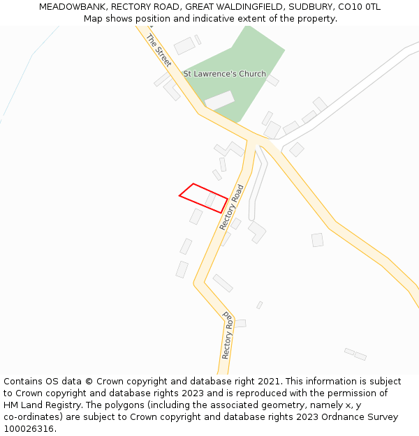 MEADOWBANK, RECTORY ROAD, GREAT WALDINGFIELD, SUDBURY, CO10 0TL: Location map and indicative extent of plot