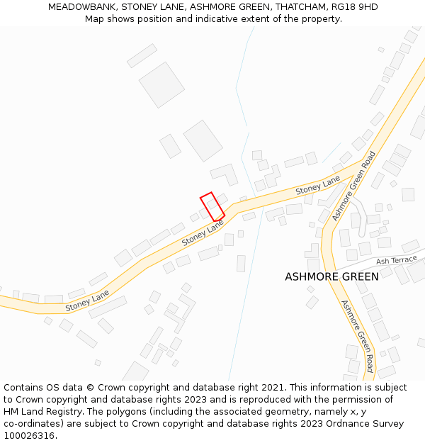 MEADOWBANK, STONEY LANE, ASHMORE GREEN, THATCHAM, RG18 9HD: Location map and indicative extent of plot