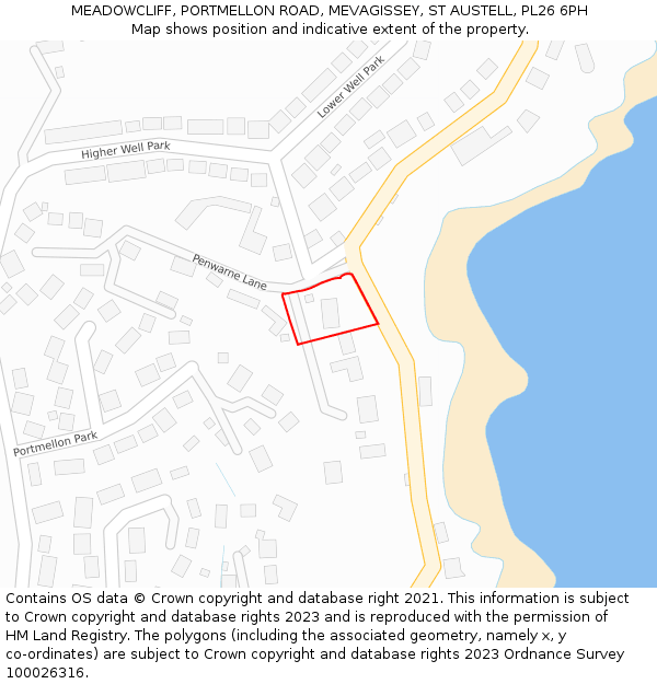 MEADOWCLIFF, PORTMELLON ROAD, MEVAGISSEY, ST AUSTELL, PL26 6PH: Location map and indicative extent of plot