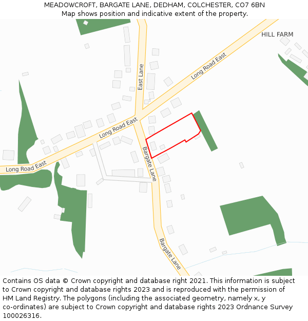 MEADOWCROFT, BARGATE LANE, DEDHAM, COLCHESTER, CO7 6BN: Location map and indicative extent of plot