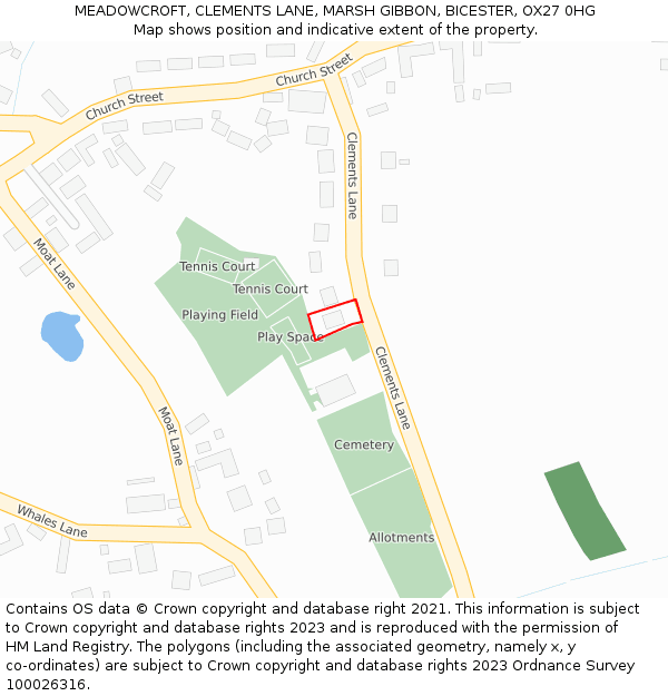 MEADOWCROFT, CLEMENTS LANE, MARSH GIBBON, BICESTER, OX27 0HG: Location map and indicative extent of plot