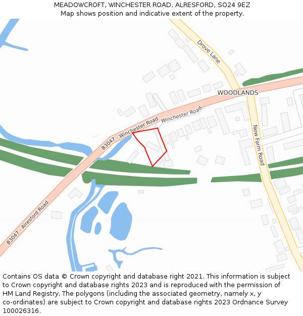 MEADOWCROFT, WINCHESTER ROAD, ALRESFORD, SO24 9EZ: Location map and indicative extent of plot