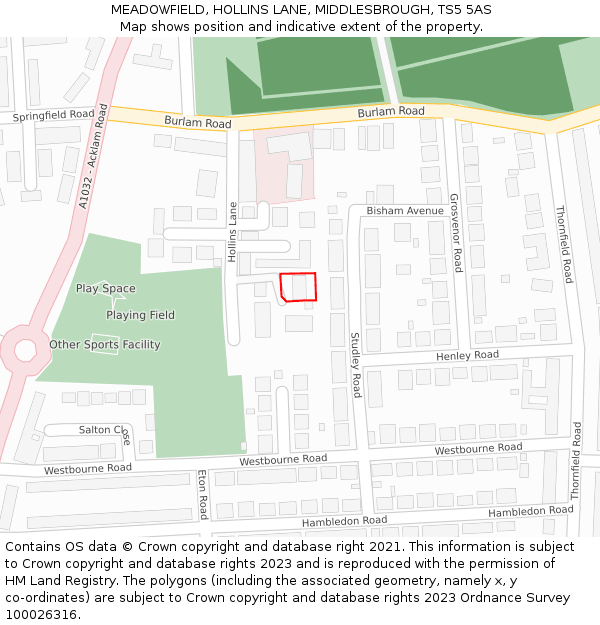 MEADOWFIELD, HOLLINS LANE, MIDDLESBROUGH, TS5 5AS: Location map and indicative extent of plot