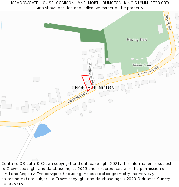 MEADOWGATE HOUSE, COMMON LANE, NORTH RUNCTON, KING'S LYNN, PE33 0RD: Location map and indicative extent of plot
