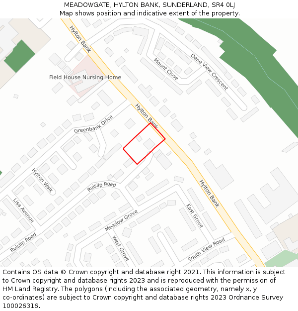 MEADOWGATE, HYLTON BANK, SUNDERLAND, SR4 0LJ: Location map and indicative extent of plot