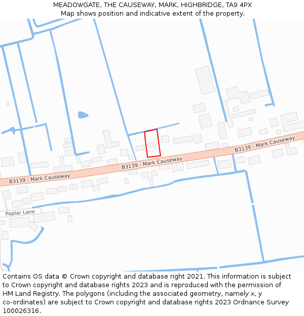 MEADOWGATE, THE CAUSEWAY, MARK, HIGHBRIDGE, TA9 4PX: Location map and indicative extent of plot