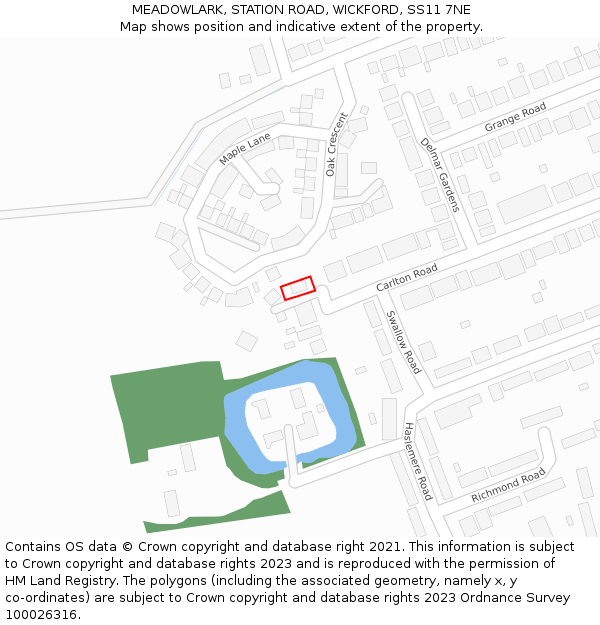 MEADOWLARK, STATION ROAD, WICKFORD, SS11 7NE: Location map and indicative extent of plot