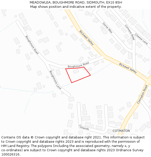 MEADOWLEA, BOUGHMORE ROAD, SIDMOUTH, EX10 8SH: Location map and indicative extent of plot