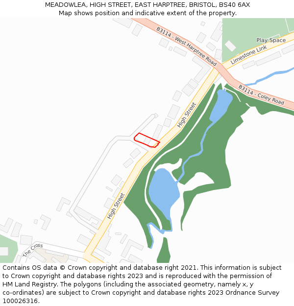 MEADOWLEA, HIGH STREET, EAST HARPTREE, BRISTOL, BS40 6AX: Location map and indicative extent of plot