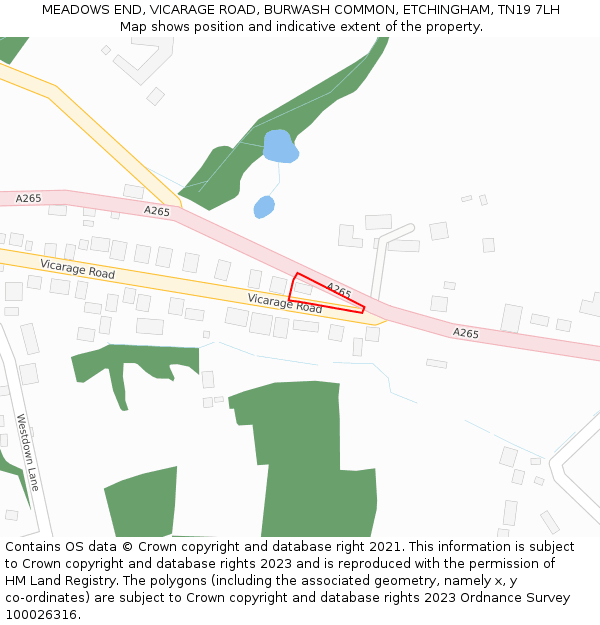 MEADOWS END, VICARAGE ROAD, BURWASH COMMON, ETCHINGHAM, TN19 7LH: Location map and indicative extent of plot