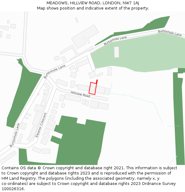 MEADOWS, HILLVIEW ROAD, LONDON, NW7 1AJ: Location map and indicative extent of plot