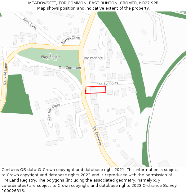 MEADOWSETT, TOP COMMON, EAST RUNTON, CROMER, NR27 9PR: Location map and indicative extent of plot
