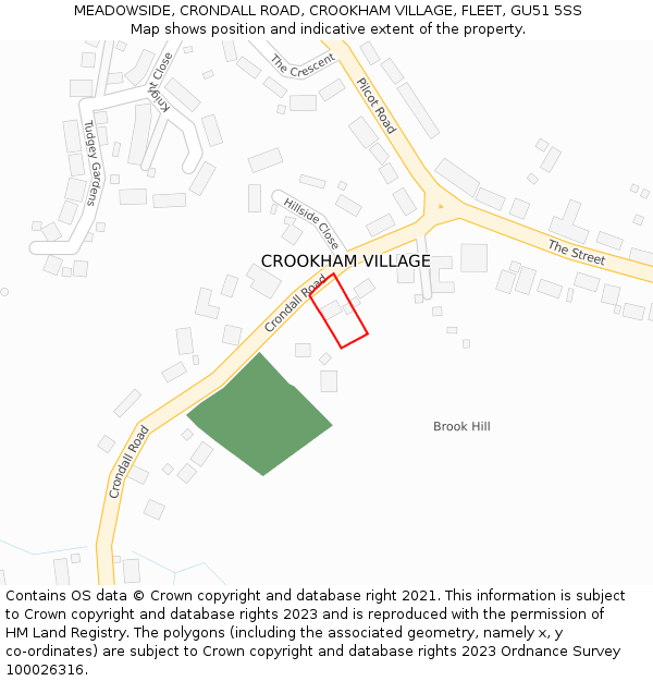 MEADOWSIDE, CRONDALL ROAD, CROOKHAM VILLAGE, FLEET, GU51 5SS: Location map and indicative extent of plot