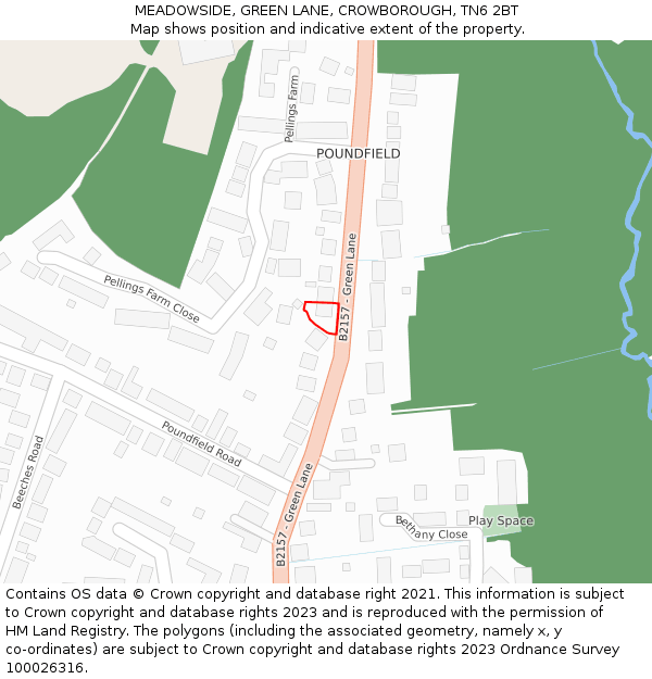MEADOWSIDE, GREEN LANE, CROWBOROUGH, TN6 2BT: Location map and indicative extent of plot