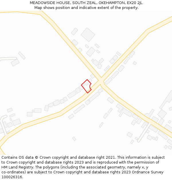 MEADOWSIDE HOUSE, SOUTH ZEAL, OKEHAMPTON, EX20 2JL: Location map and indicative extent of plot