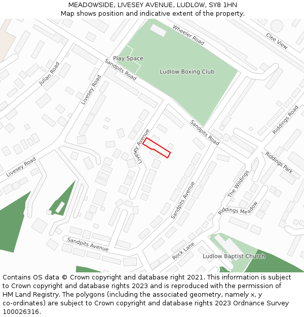 MEADOWSIDE, LIVESEY AVENUE, LUDLOW, SY8 1HN: Location map and indicative extent of plot