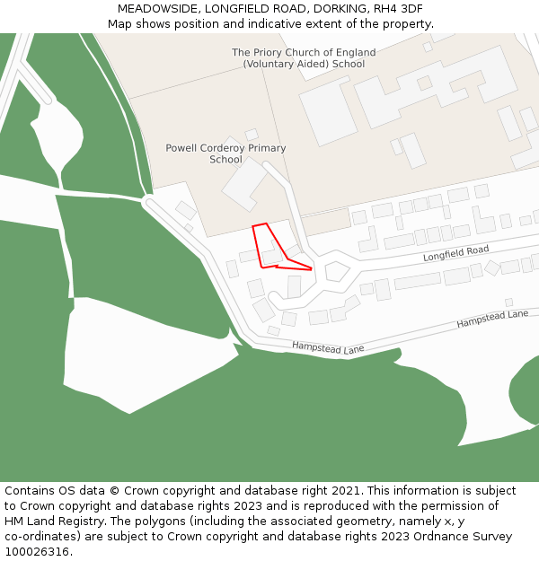 MEADOWSIDE, LONGFIELD ROAD, DORKING, RH4 3DF: Location map and indicative extent of plot