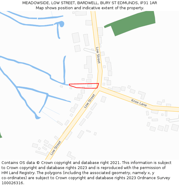 MEADOWSIDE, LOW STREET, BARDWELL, BURY ST EDMUNDS, IP31 1AR: Location map and indicative extent of plot