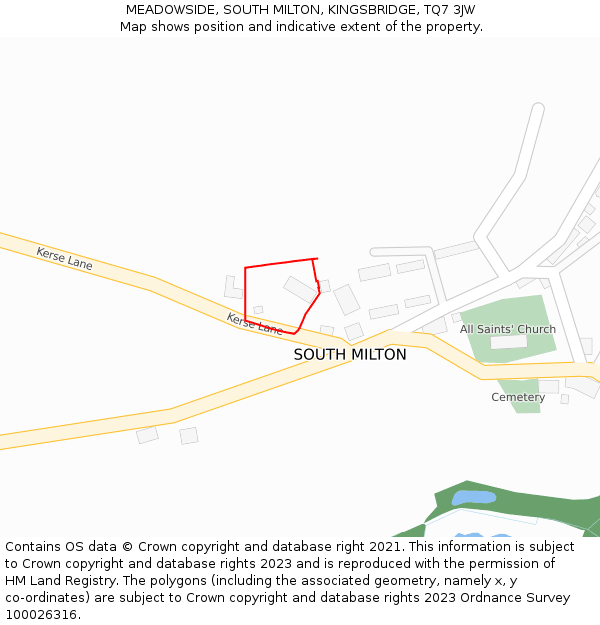 MEADOWSIDE, SOUTH MILTON, KINGSBRIDGE, TQ7 3JW: Location map and indicative extent of plot