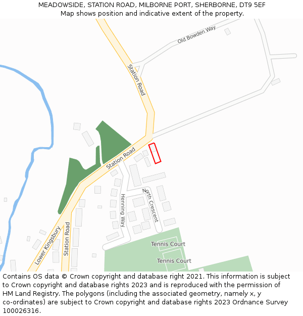 MEADOWSIDE, STATION ROAD, MILBORNE PORT, SHERBORNE, DT9 5EF: Location map and indicative extent of plot