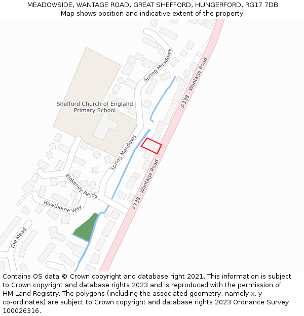 MEADOWSIDE, WANTAGE ROAD, GREAT SHEFFORD, HUNGERFORD, RG17 7DB: Location map and indicative extent of plot