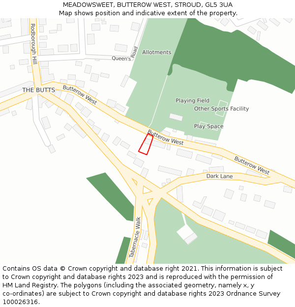 MEADOWSWEET, BUTTEROW WEST, STROUD, GL5 3UA: Location map and indicative extent of plot