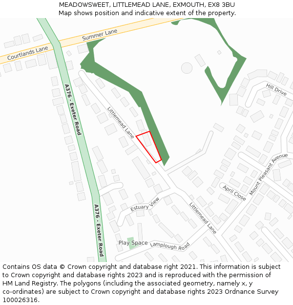 MEADOWSWEET, LITTLEMEAD LANE, EXMOUTH, EX8 3BU: Location map and indicative extent of plot