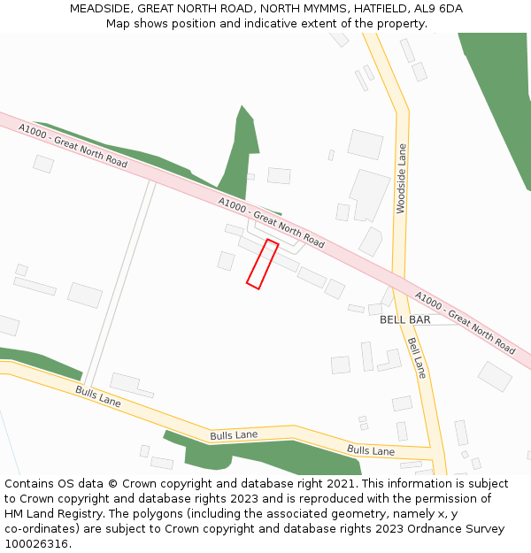 MEADSIDE, GREAT NORTH ROAD, NORTH MYMMS, HATFIELD, AL9 6DA: Location map and indicative extent of plot