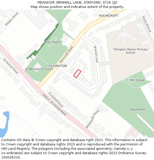 MEANDOR, BRAMALL LANE, STAFFORD, ST16 1JD: Location map and indicative extent of plot